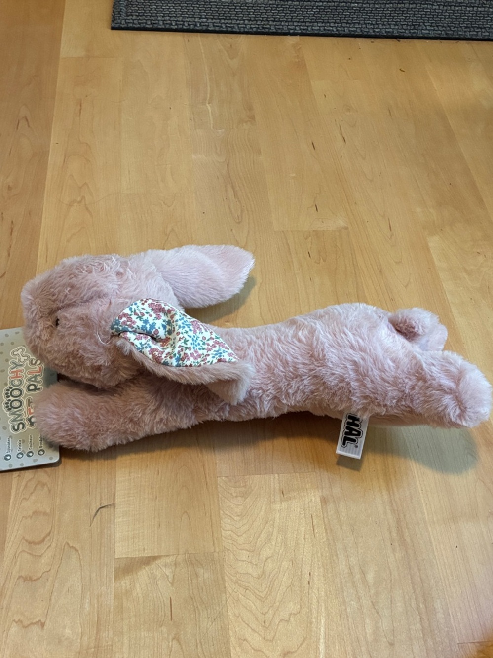 Plush Pink Bunny Dog Toy with Floral Ears